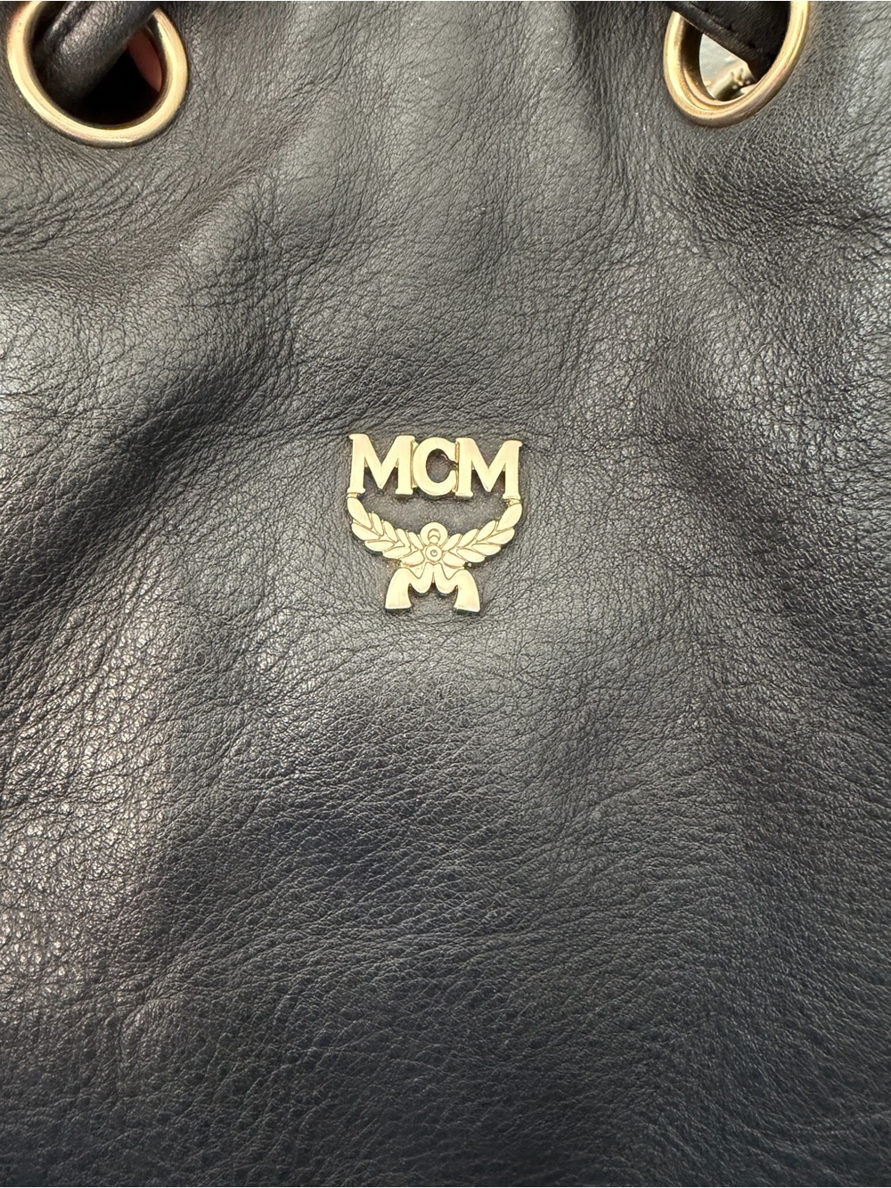 MCM black leather drawstring bucket bag with gold hardware - Picture 8 of 15